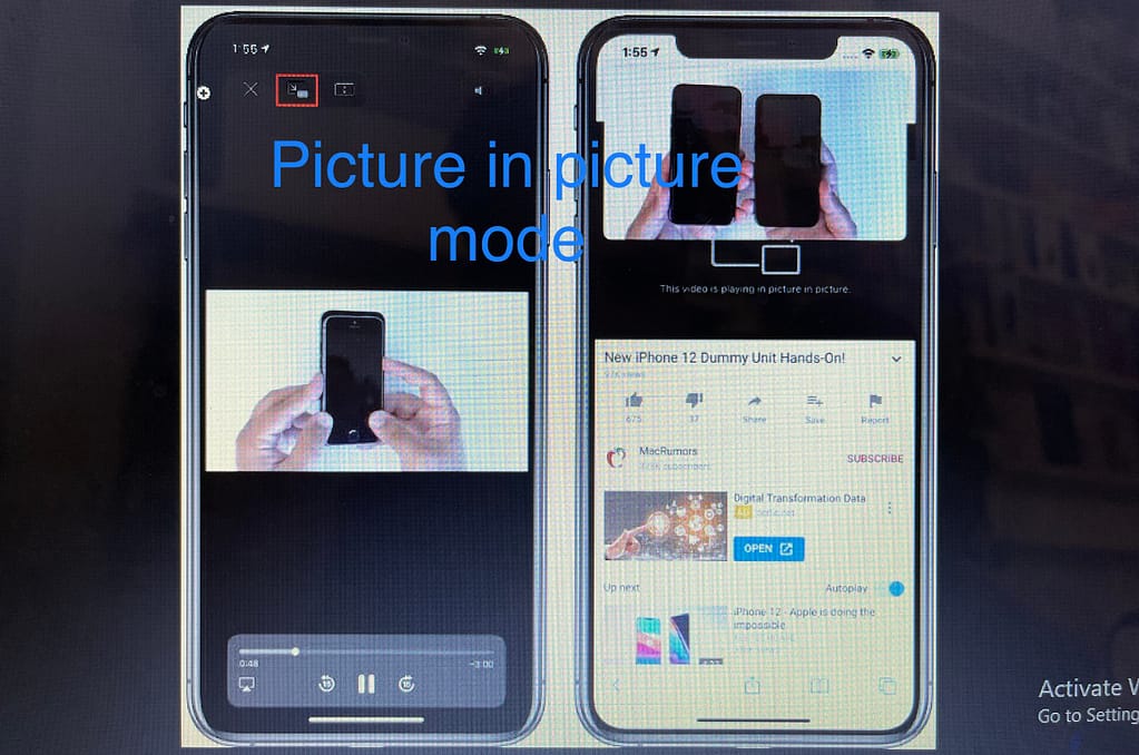 enable picture in picture mode on iphone. on web