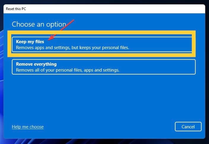keep my files on windows 11 settings