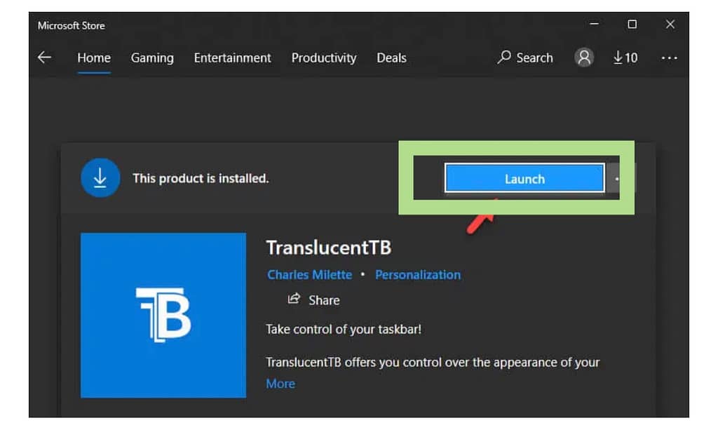 Launch translucentTB app