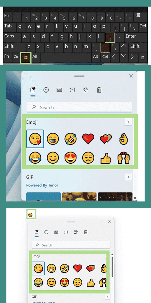 type emojis on windows 11 laptop or pc via keyboard shortcut