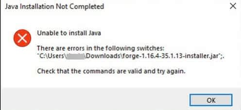 Java installation not completed on windows 11