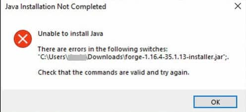 Java installation not completed on windows 11