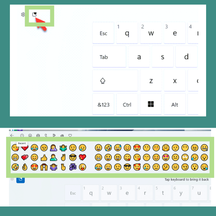 type  emojis on winodws 11 laptop or pc via touch keyboard