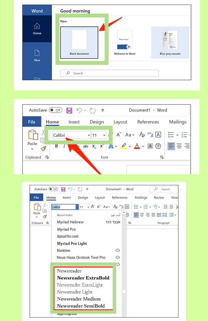 Use google Fonts in microsoft word, use fonts in microsoft word