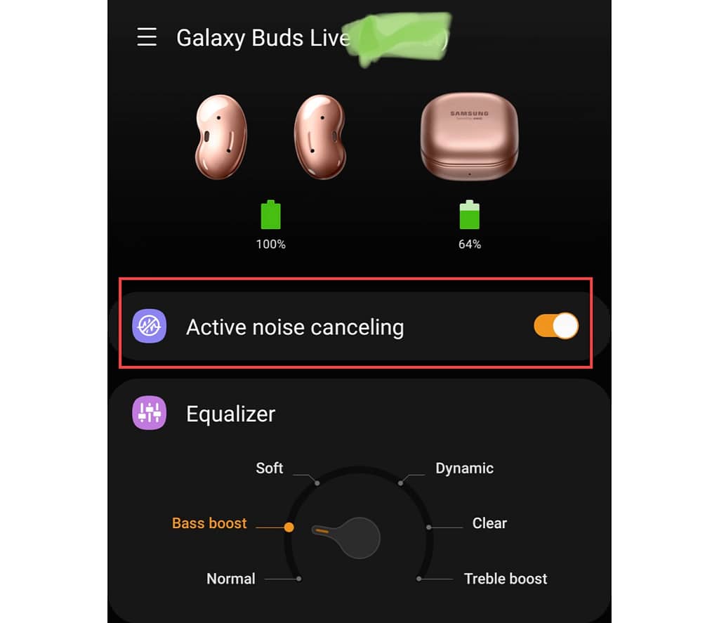Enable noise cacellation in buds live