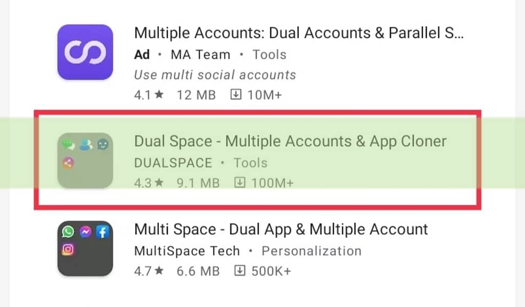 Dual Space App on Play Store