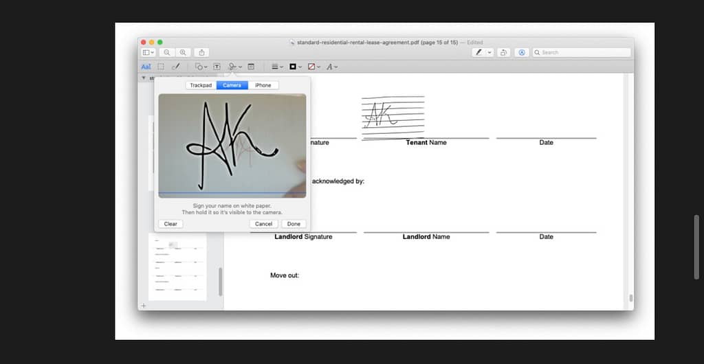Use camera to sign a document on mac