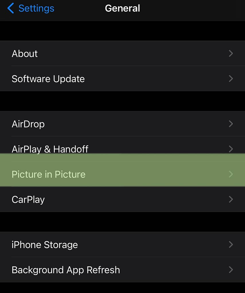  enable picture in picture mode on iPhone. general