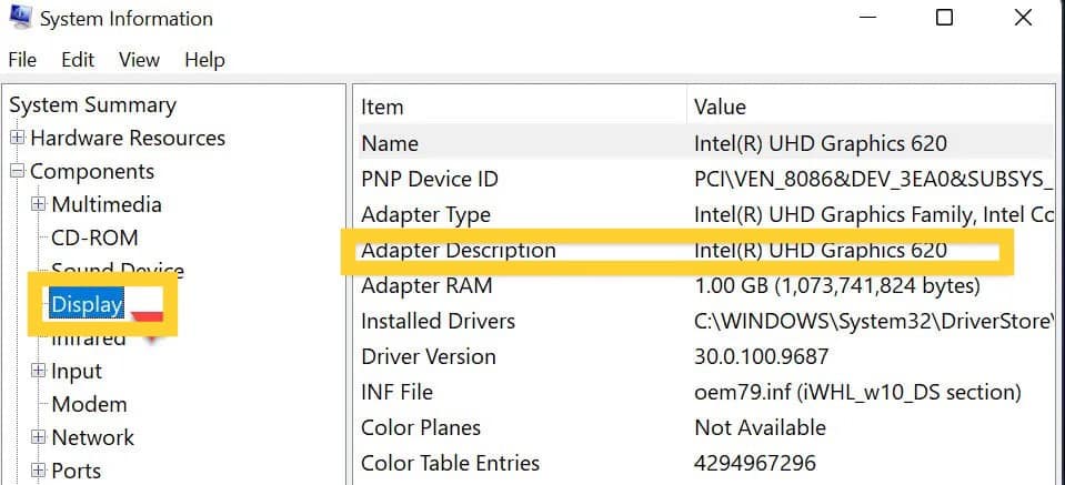 Check Graphic Card on a Windows 11 PC Via System Information Tool