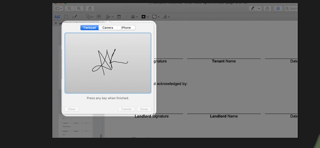 Use trackpad to sign a document on mac