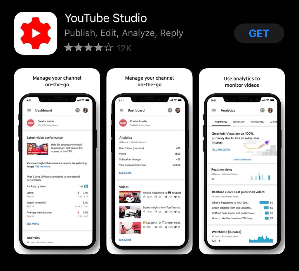 best apps for YouTubers android, YT Studio